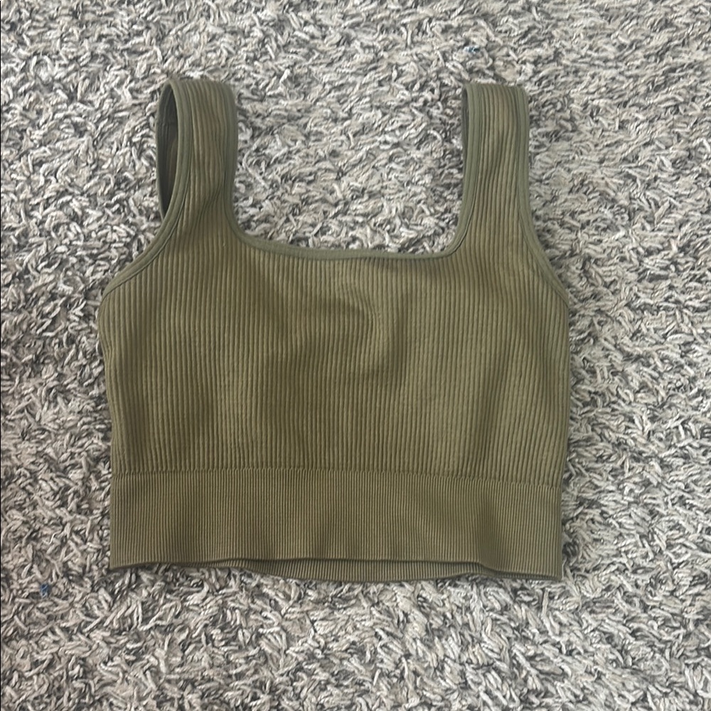 Olive Ribbed Crop Top